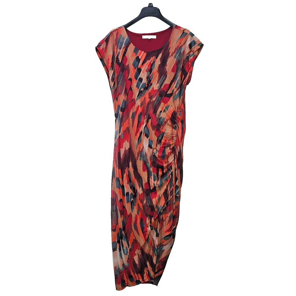 Madison + Hudson Midi Dress Womens 1X Multicolor Side Ruching Abstract Bodycon